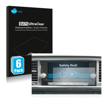 Vorderseite einer Produktverpackung mit dem Markenlogo Savvies. Daneben ist das Gerät Seat Ateca 2021 Media System 8.25