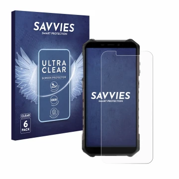 Vorderseite einer Produktverpackung mit dem Markenlogo Savvies. Daneben ist das Gerät Ulefone Armor X9 Pro mit dem zugehörigen