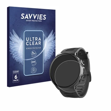 Vorderseite einer Produktverpackung mit dem Markenlogo Savvies. Daneben ist das Gerät Kiprun 500 mit dem zugehörigen Displaysc