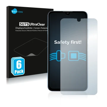 Vorderseite einer Produktverpackung mit dem Markenlogo Savvies. Daneben ist das Gerät ZTE Blade A71 mit dem zugehörigen Displa