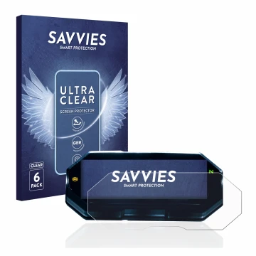 Vorderseite einer Produktverpackung mit dem Markenlogo Savvies. Daneben ist das Gerät Yamaha MT-07 2021 mit dem zugehörigen Di