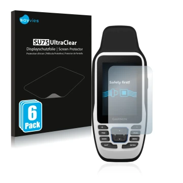 Vorderseite einer Produktverpackung mit dem Markenlogo Savvies. Daneben ist das Gerät Garmin GPSMAP 79s mit dem zugehörigen Di