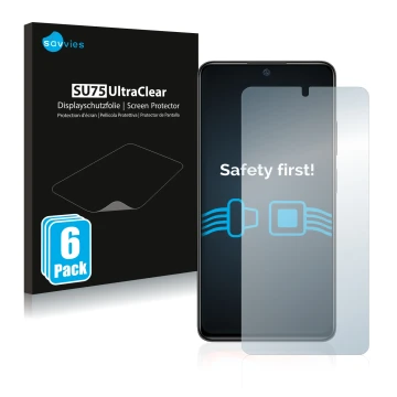 Vorderseite einer Produktverpackung mit dem Markenlogo Savvies. Daneben ist das Gerät Xiaomi Redmi Note 11 Pro mit dem zugehör