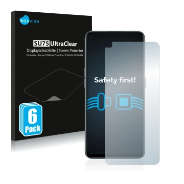 Vorderseite einer Produktverpackung mit dem Markenlogo Savvies. Daneben ist das Gerät OnePlus Nord CE 2 5G mit dem zugehörigen