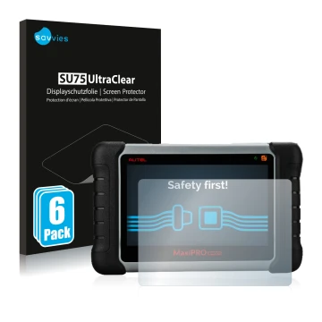 Vorderseite einer Produktverpackung mit dem Markenlogo Savvies. Daneben ist das Gerät Autel MaxiPRO MP808TS mit dem zugehörige