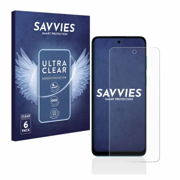 Vorderseite einer Produktverpackung mit dem Markenlogo Savvies. Daneben ist das Gerät Motorola Moto G22 mit dem zugehörigen Di