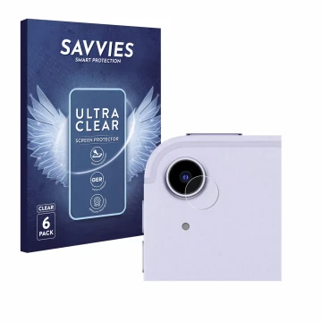 Vorderseite einer Produktverpackung mit dem Markenlogo Savvies. Daneben ist das Gerät Apple iPad Air 5 2022 (NUR Kameraschutz,