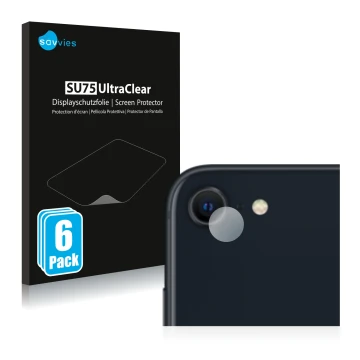 Vorderseite einer Produktverpackung mit dem Markenlogo Savvies. Daneben ist das Gerät Apple iPhone SE 3 2022 (NUR Kameraschutz