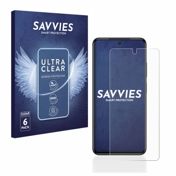 Vorderseite einer Produktverpackung mit dem Markenlogo Savvies. Daneben ist das Gerät Xiaomi Poco M4 Pro mit dem zugehörigen D