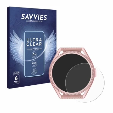 Vorderseite einer Produktverpackung mit dem Markenlogo Savvies. Daneben ist das Gerät Michael Kors Access MKGO Gen 5E MKT 5116