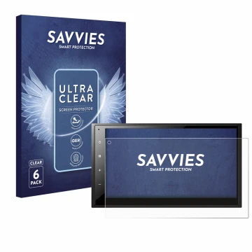 Vorderseite einer Produktverpackung mit dem Markenlogo Savvies. Daneben ist das Gerät Pioneer DMH-A340DAB mit dem zugehörigen 