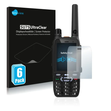 Vorderseite einer Produktverpackung mit dem Markenlogo Savvies. Daneben ist das Gerät Motorola MXP600 mit dem zugehörigen Disp