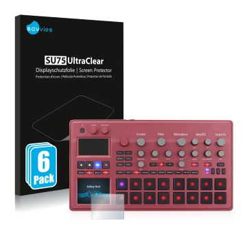 Vorderseite einer Produktverpackung mit dem Markenlogo Savvies. Daneben ist das Gerät KORG electribe Sampler mit dem zugehörig