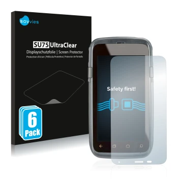 Vorderseite einer Produktverpackung mit dem Markenlogo Savvies. Daneben ist das Gerät Honeywell Dolphin CT60 XP mit dem zugehö