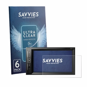 Vorderseite einer Produktverpackung mit dem Markenlogo Savvies. Daneben ist das Gerät Pioneer AVH-A240DAB mit dem zugehörigen 