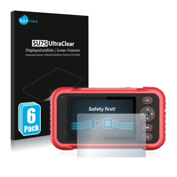 Vorderseite einer Produktverpackung mit dem Markenlogo Savvies. Daneben ist das Gerät Launch CRP 123 / 129 EVO mit dem zugehör