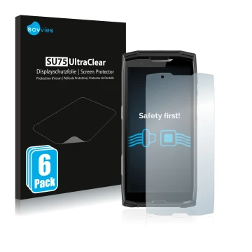 Vorderseite einer Produktverpackung mit dem Markenlogo Savvies. Daneben ist das Gerät Crosscall Core-X5 mit dem zugehörigen Di
