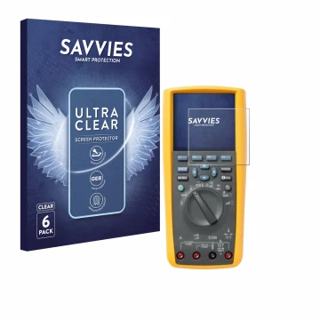 Vorderseite einer Produktverpackung mit dem Markenlogo Savvies. Daneben ist das Gerät Fluke 287 mit dem zugehörigen Displaysch