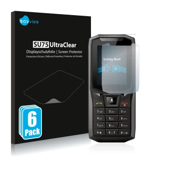 Vorderseite einer Produktverpackung mit dem Markenlogo Savvies. Daneben ist das Gerät Crosscall Core-S4 mit dem zugehörigen Di