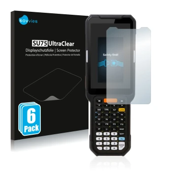 Vorderseite einer Produktverpackung mit dem Markenlogo Savvies. Daneben ist das Gerät Point Mobile PM451 mit dem zugehörigen D