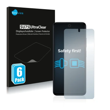 Vorderseite einer Produktverpackung mit dem Markenlogo Savvies. Daneben ist das Gerät Xiaomi Poco X4 GT mit dem zugehörigen Di