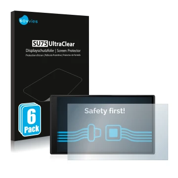Vorderseite einer Produktverpackung mit dem Markenlogo Savvies. Daneben ist das Gerät Garmin dezl LGV610 mit dem zugehörigen D