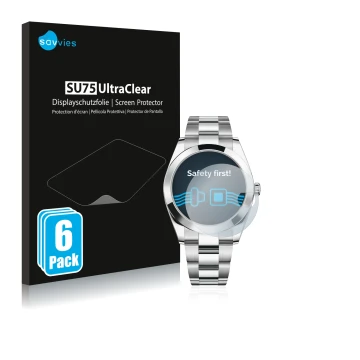 Vorderseite einer Produktverpackung mit dem Markenlogo Savvies. Daneben ist das Gerät Rolex Datejust 41 mit dem zugehörigen Di