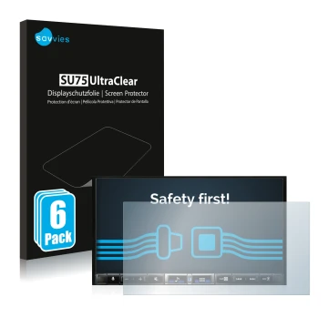 Vorderseite einer Produktverpackung mit dem Markenlogo Savvies. Daneben ist das Gerät Alpine iLX-705D mit dem zugehörigen Disp