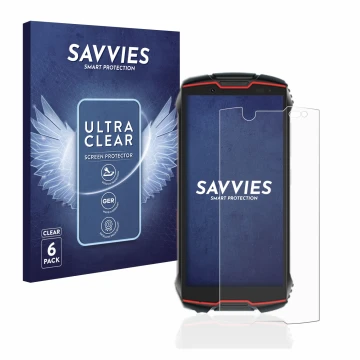 Vorderseite einer Produktverpackung mit dem Markenlogo Savvies. Daneben ist das Gerät Cubot King Kong Mini 2 Pro mit dem zugeh