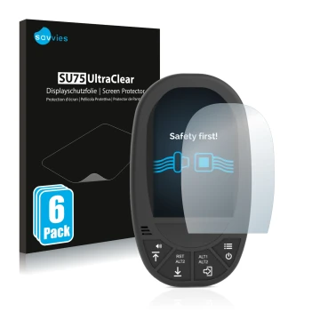 Vorderseite einer Produktverpackung mit dem Markenlogo Savvies. Daneben ist das Gerät Flymaster GPS LS mit dem zugehörigen Dis