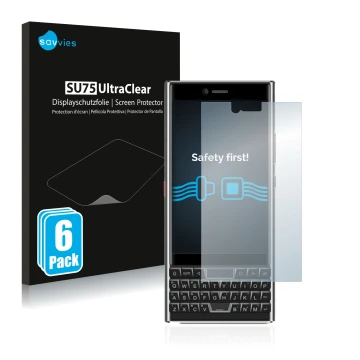 Vorderseite einer Produktverpackung mit dem Markenlogo Savvies. Daneben ist das Gerät Unihertz Titan Slim mit dem zugehörigen 
