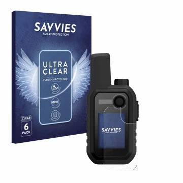 Vorderseite einer Produktverpackung mit dem Markenlogo Savvies. Daneben ist das Gerät Garmin Alpha 10 K mit dem zugehörigen Di