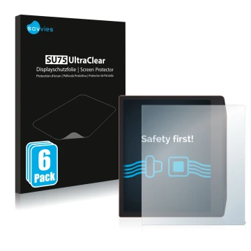 Vorderseite einer Produktverpackung mit dem Markenlogo Savvies. Daneben ist das Gerät PocketBook Era mit dem zugehörigen Displ