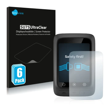Vorderseite einer Produktverpackung mit dem Markenlogo Savvies. Daneben ist das Gerät CooSpo BC107 mit dem zugehörigen Display