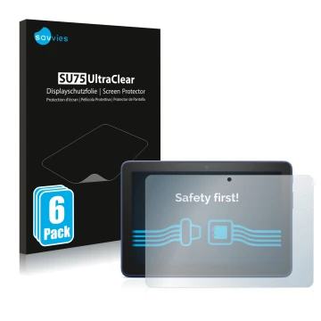 Vorderseite einer Produktverpackung mit dem Markenlogo Savvies. Daneben ist das Gerät Amazon Fire HD 8 Plus 2022 mit dem zugeh
