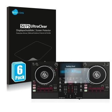 Vorderseite einer Produktverpackung mit dem Markenlogo Savvies. Daneben ist das Gerät Numark Mixstream Pro mit dem zugehörigen