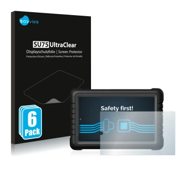 Vorderseite einer Produktverpackung mit dem Markenlogo Savvies. Daneben ist das Gerät Launch X-431 PROS V 8