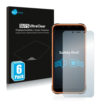Vorderseite einer Produktverpackung mit dem Markenlogo Savvies. Daneben ist das Gerät Ulefone Power Armor 16 Pro mit dem zugeh