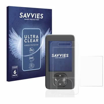 Vorderseite einer Produktverpackung mit dem Markenlogo Savvies. Daneben ist das Gerät Dexcom G7 CGM mit dem zugehörigen Displa