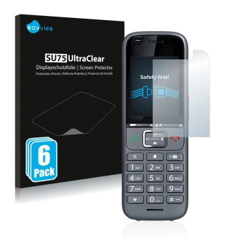 Vorderseite einer Produktverpackung mit dem Markenlogo Savvies. Daneben ist das Gerät Gigaset S700H PRO mit dem zugehörigen Di