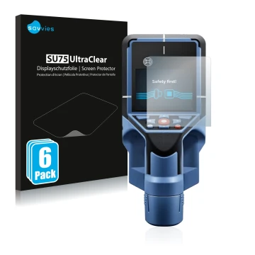 Vorderseite einer Produktverpackung mit dem Markenlogo Savvies. Daneben ist das Gerät Bosch D-tect 200 C Wallscanner mit dem z