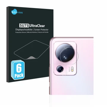 Vorderseite einer Produktverpackung mit dem Markenlogo Savvies. Daneben ist das Gerät Xiaomi 13 Lite (NUR Kameraschutz) mit de