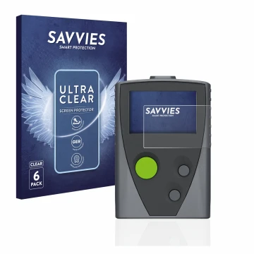 Vorderseite einer Produktverpackung mit dem Markenlogo Savvies. Daneben ist das Gerät Swissphone Boss 915 mit dem zugehörigen 
