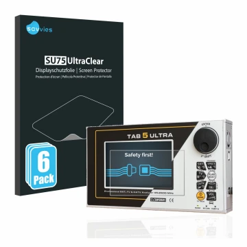 Vorderseite einer Produktverpackung mit dem Markenlogo Savvies. Daneben ist das Gerät Rover TAB 5 ULTRA mit dem zugehörigen Di