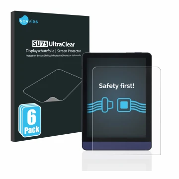 Vorderseite einer Produktverpackung mit dem Markenlogo Savvies. Daneben ist das Gerät Meebook M6 6