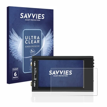 Vorderseite einer Produktverpackung mit dem Markenlogo Savvies. Daneben ist das Gerät SDRGEEK NanoVNA-F V2 mit dem zugehörigen