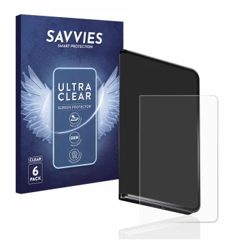 Vorderseite einer Produktverpackung mit dem Markenlogo Savvies. Daneben ist das Gerät Ledger Stax crypto wallet mit dem zugehö