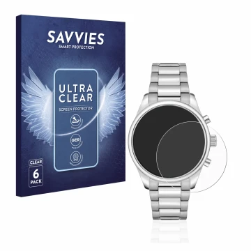 Vorderseite einer Produktverpackung mit dem Markenlogo Savvies. Daneben ist das Gerät Hugo Boss Chronograph 58114171 mit dem z