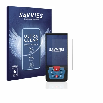 Vorderseite einer Produktverpackung mit dem Markenlogo Savvies. Daneben ist das Gerät Bosch GLM 100-25c mit dem zugehörigen Di