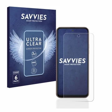 Vorderseite einer Produktverpackung mit dem Markenlogo Savvies. Daneben ist das Gerät HTC U23 Pro mit dem zugehörigen Displays
